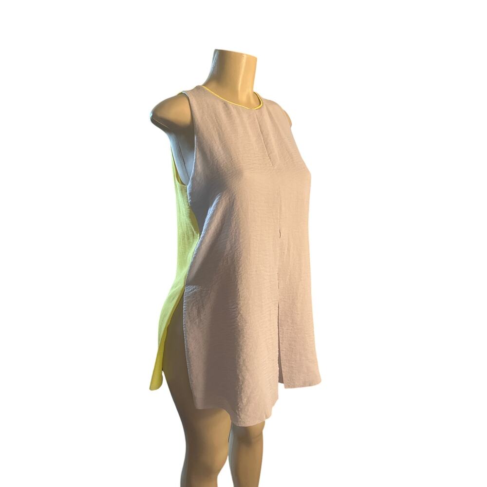 Women 38 8 COS Yellow Gray Colorblock Shift Sleeveless Tunic Top Relaxed Pleated